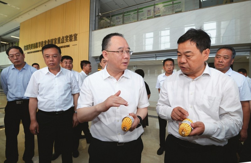 8月10日，省委副书记、省长金湘军来到晋中国家农高区有机旱作农业重点实验室，听取山西农业大学种业创新介绍，察看旱地小麦、谷子、高粱等创新品种，询问产业化应用情况。记者李兆民摄