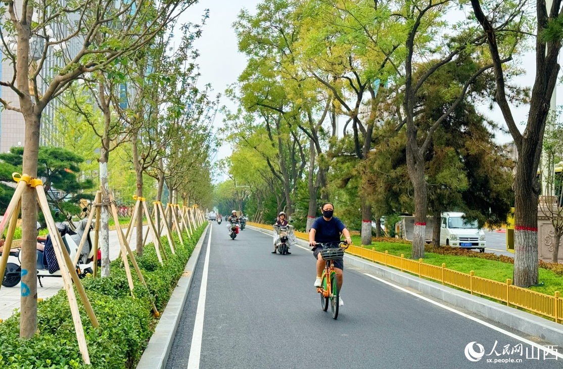 新增人非带外侧绿带。人民网 记者王帆摄